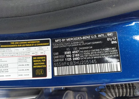 2017 Mercedes-Benz C 300 Luxury/Sport from USA, damaged, VIN 55SWF4JB3HU205145